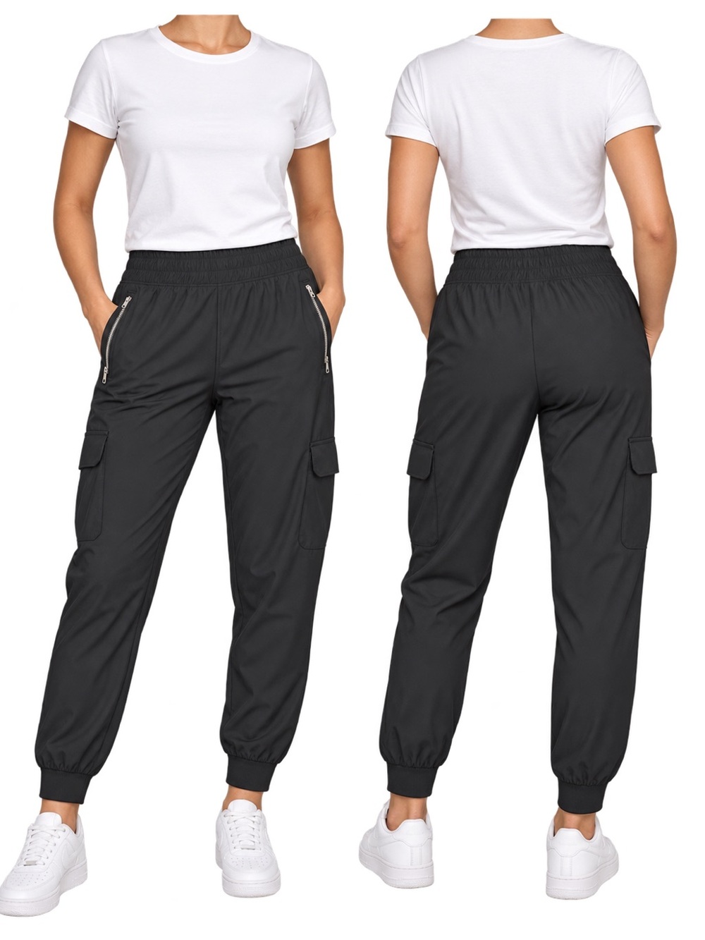 Old Navy Black Women’s Cargo Jogger Pants with Zip Pockets